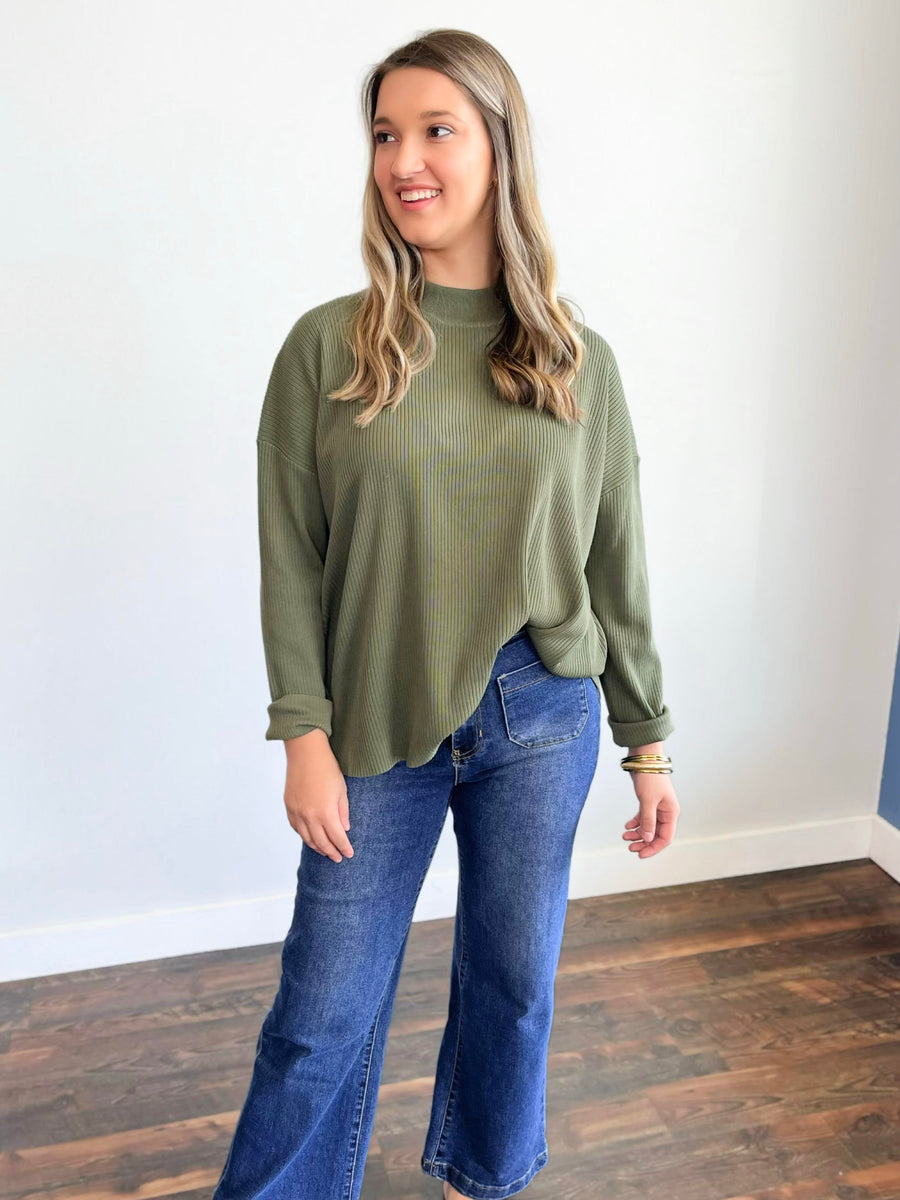 Rebecca Mock Neck Sweater | Light Olive