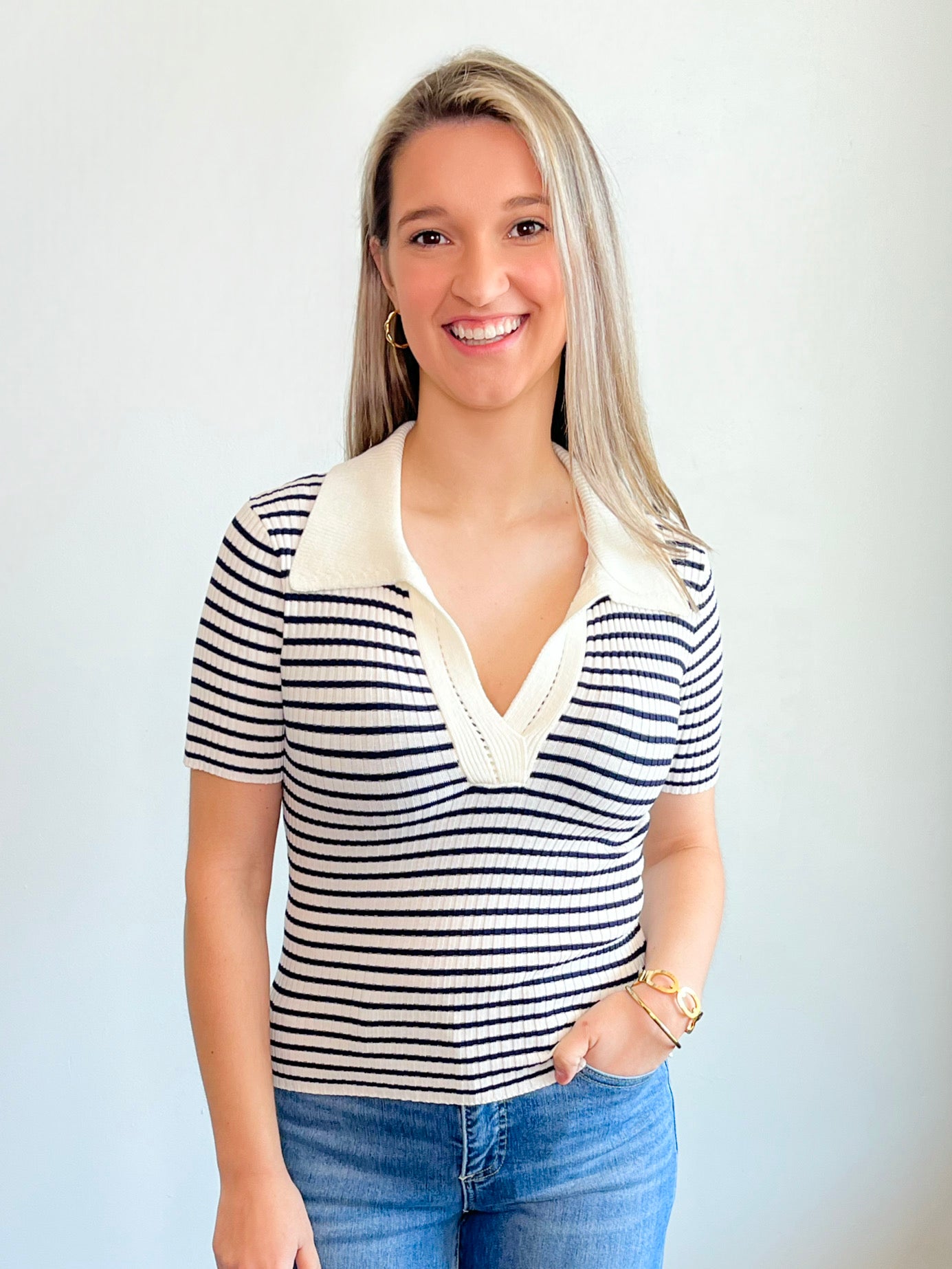 Natalie Striped Collared Top