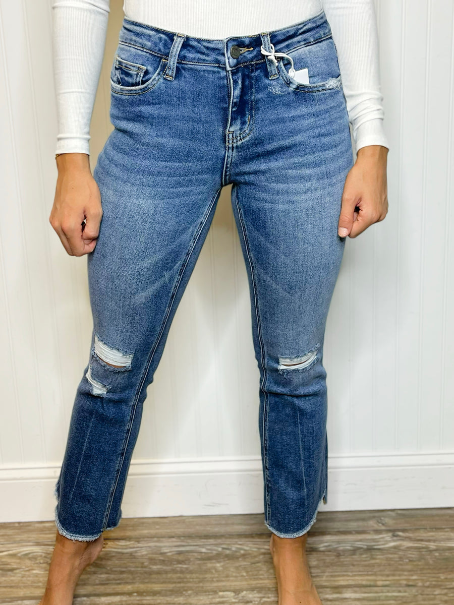 Gina Uneven Hem Kick Flare Vervet Jeans
