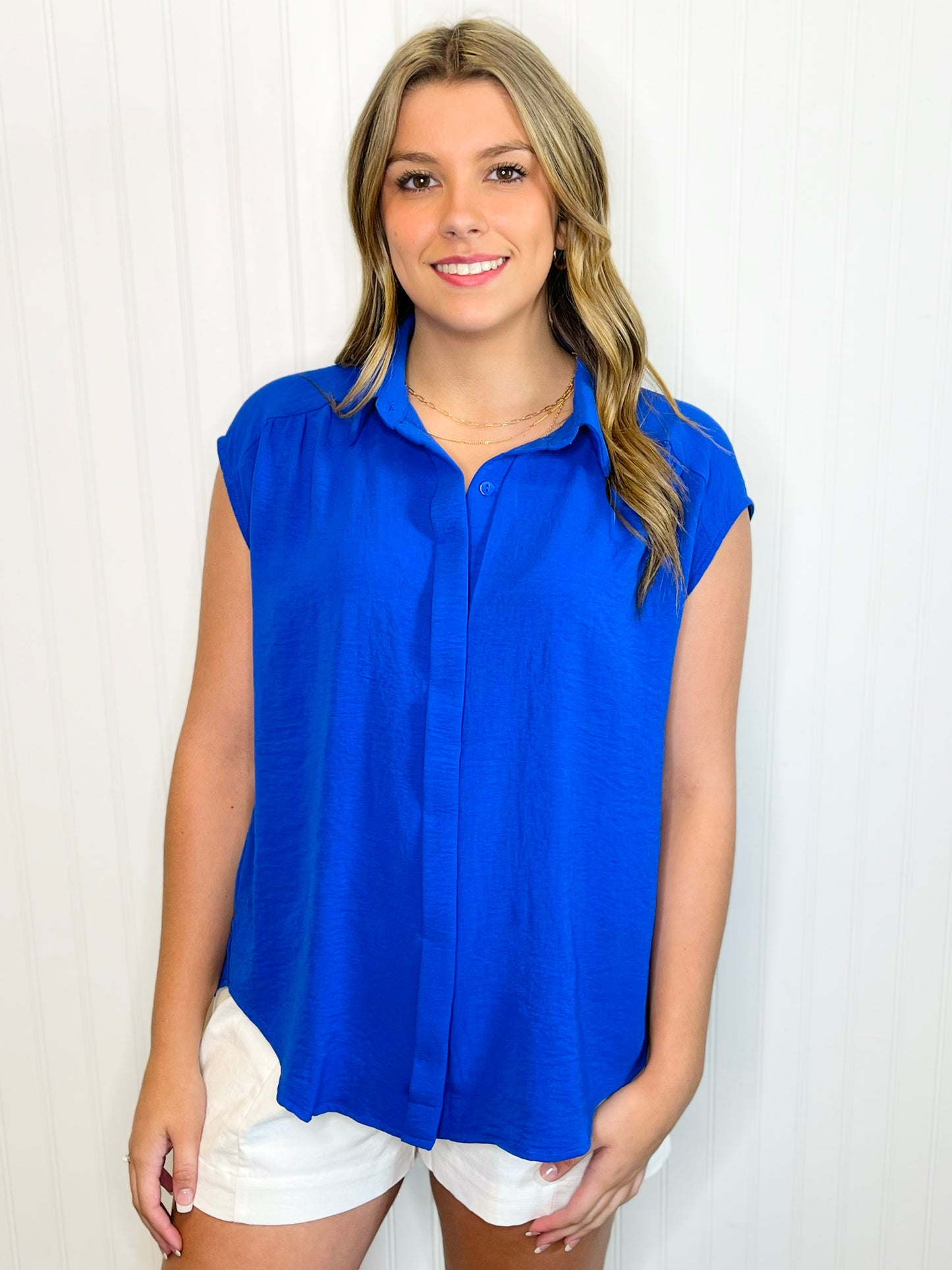 Nico Button Down Top | Sapphire