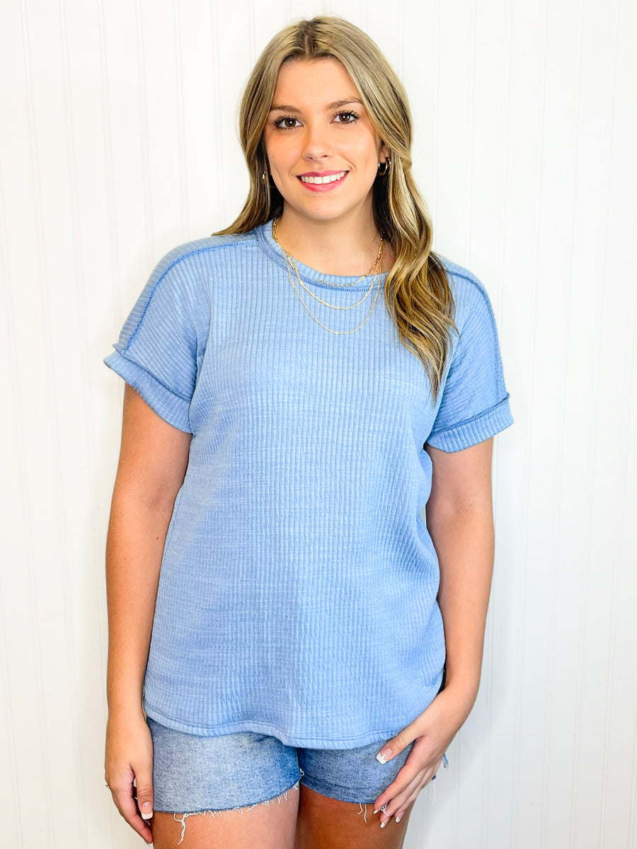 Beatrice Ribbed Knit Top | Blue