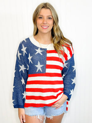 Home of the Free American Flag Lightweight Sweater