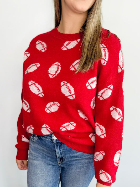 Allover Football Knit Sweater | Red