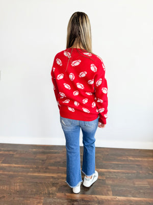 Allover Football Knit Sweater | Red