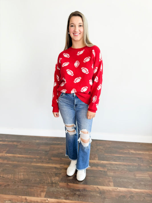 Allover Football Knit Sweater | Red