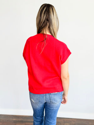 Football Sequin Patch Sweater Top | Red