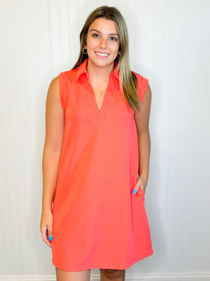 Stacia Textured Collared Dress  | Coral