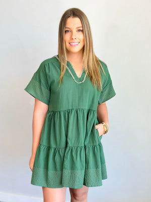 Virdie Contrast Stitch Dress |Green