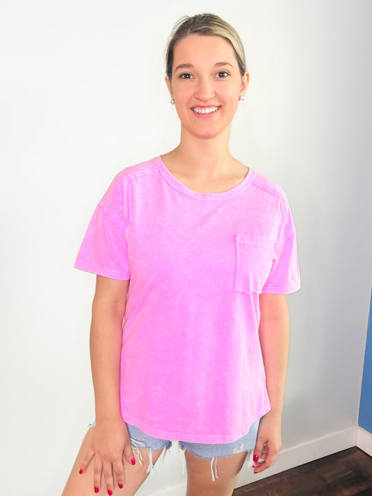 Sadie Mineral Washed Knit Top | Pink