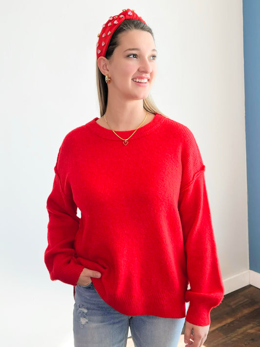 Amber Soft Ribbed Knit Sweater | Red