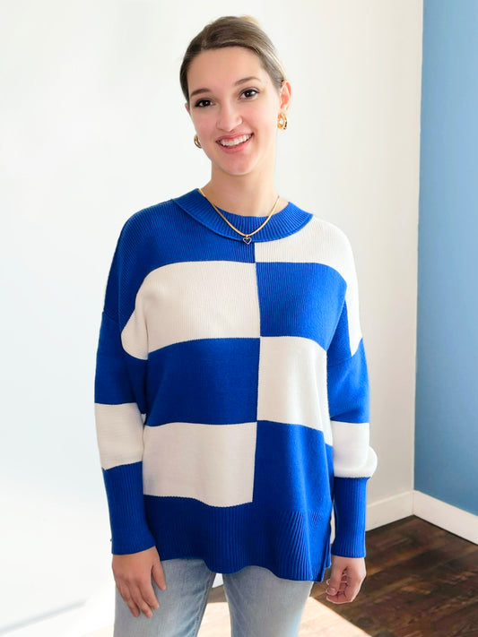 Andi Checkered Sweater | Royal Blue