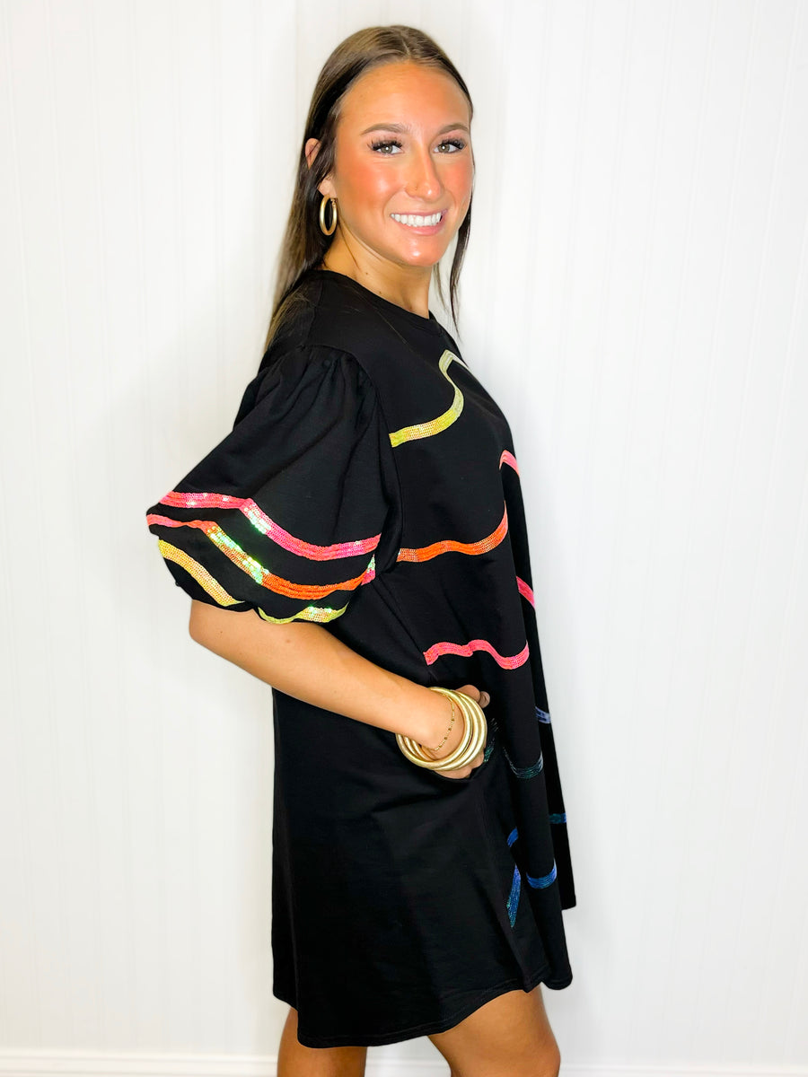 Jules Rainbow Sequin Detail Dress | Black