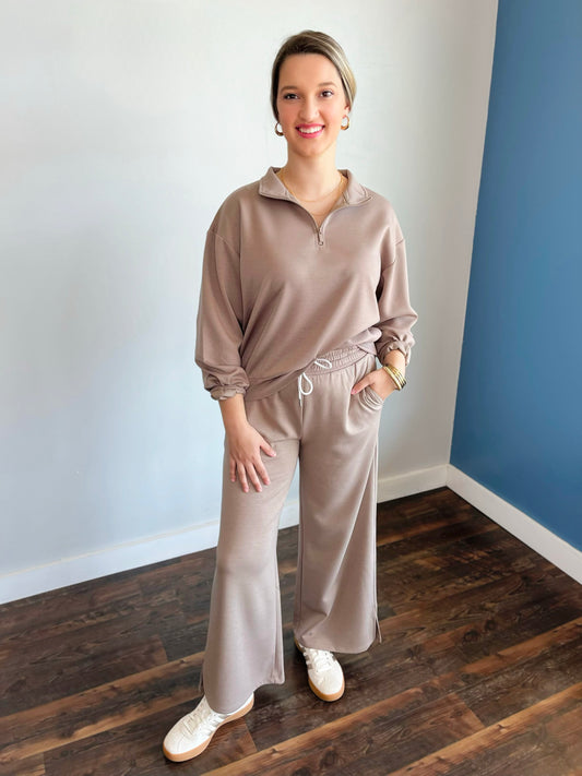 Taylor Scuba Half Zip Pullover and Wide Leg Pants Set | Cocoa