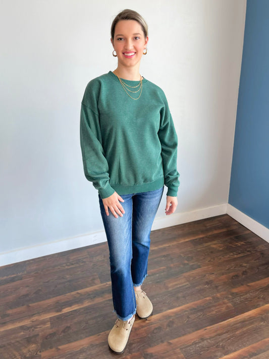 Mitzi Washed Fleece Sweatshirt | Dark Green