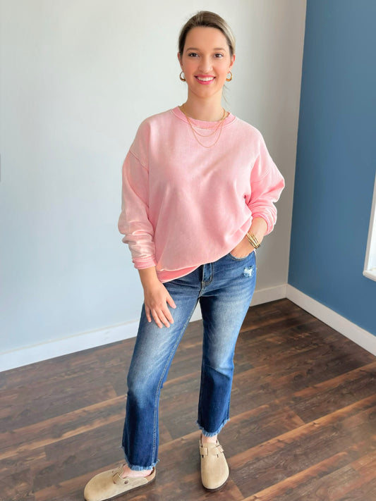 Mitzi Washed Fleece Sweatshirt | Dark Pink