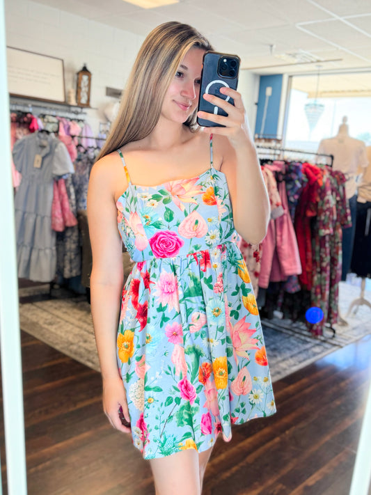 Luleigh Floral Cotton Dress | Light Blue