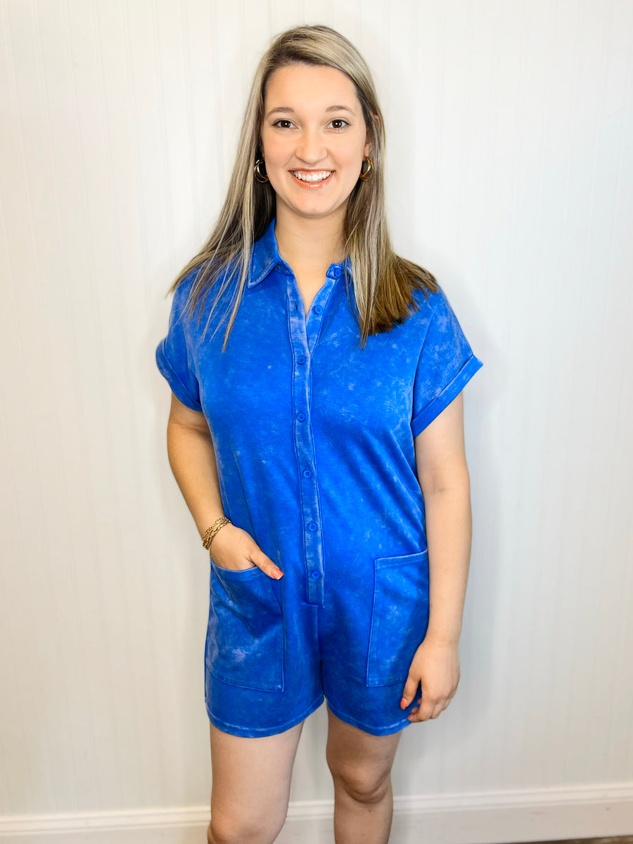 Memphis Mineral Washed Romper | Royal