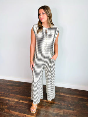 Zander Striped Waffle Knit Jumpsuit | Off White