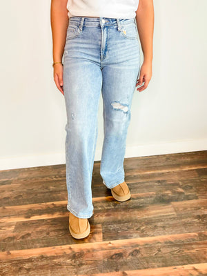 Hank Distressed Detail Wide Leg Risen Jeans