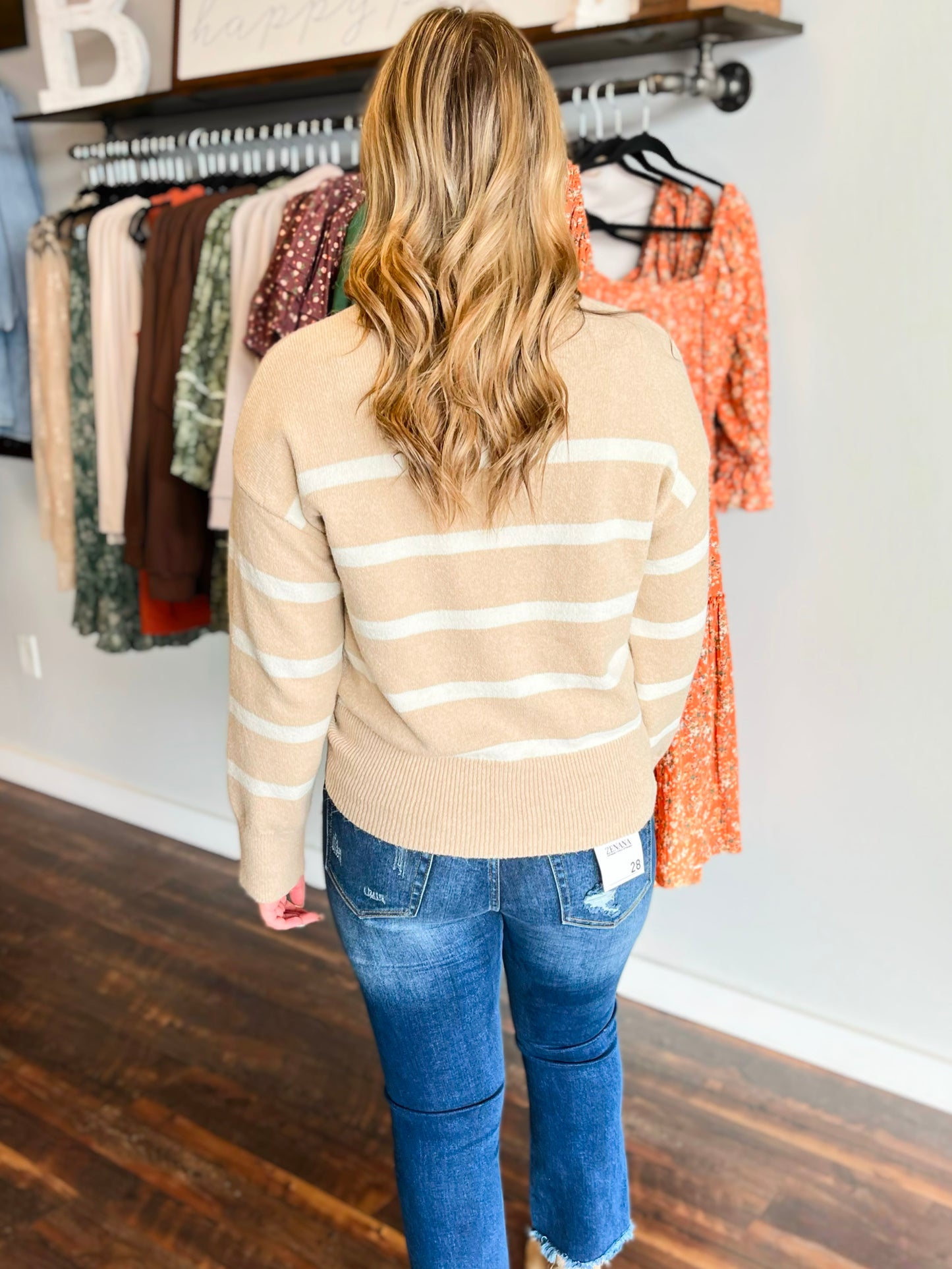 Adaline Striped Sweater | Taupe