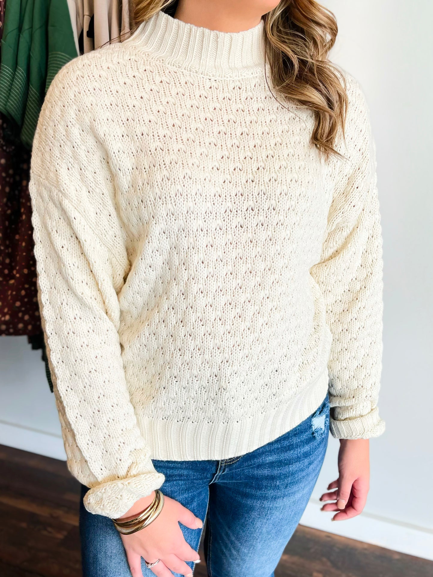 Tyra Textured High Neck Sweater | Cream