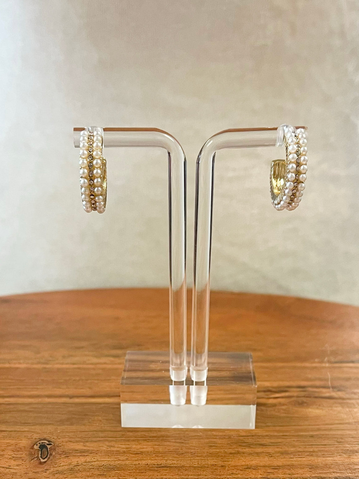 Carlos Pearl & Rhinestone Hoop Earrings