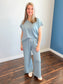 Fallon Scuba Short Sleeve Top and Sweatpants Set | Blue Grey