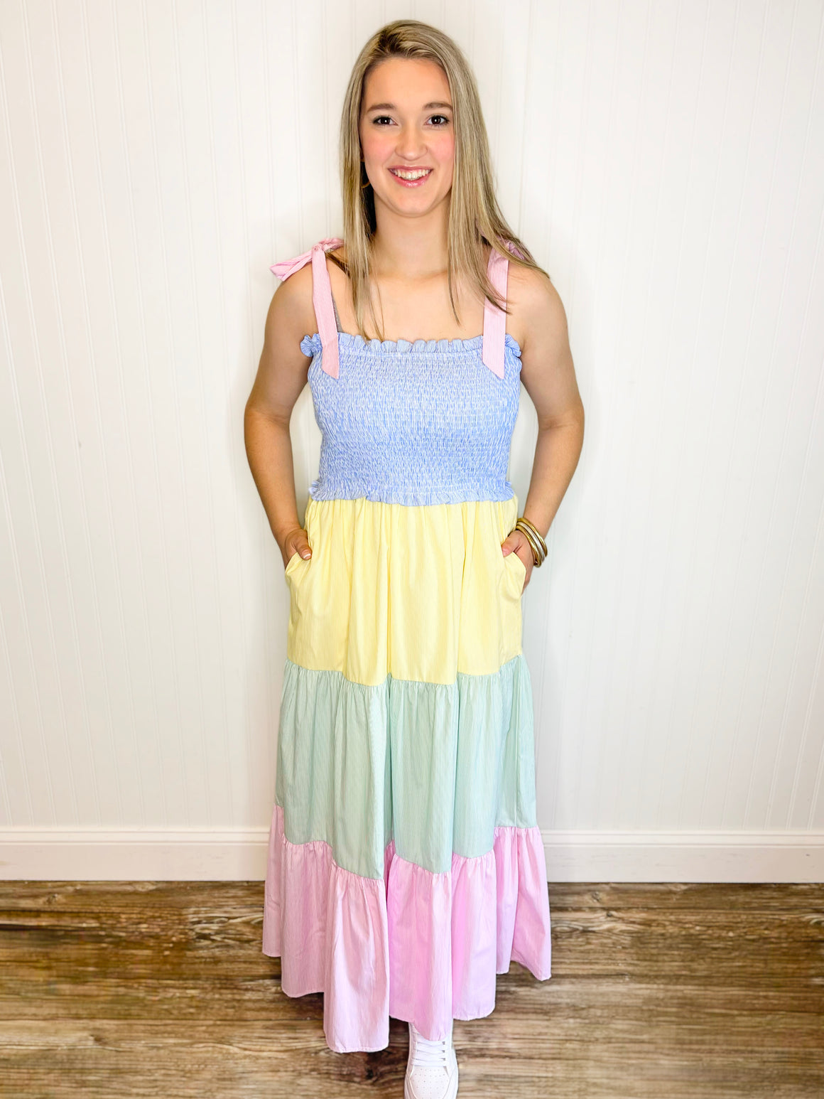 Bryn Striped Colorblock Midi Dress