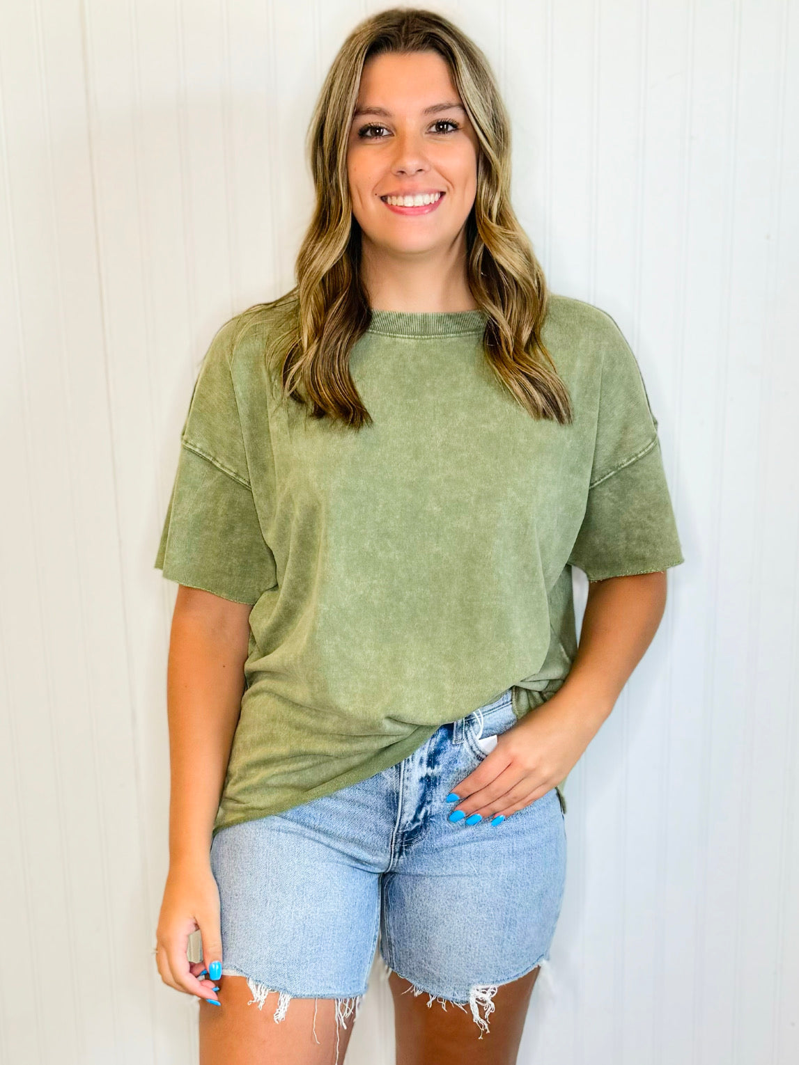 Alex Mineral Washed French Terry Top | Ash Olive
