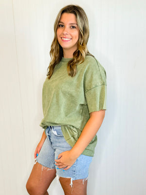 Alex Mineral Washed French Terry Top | Ash Olive