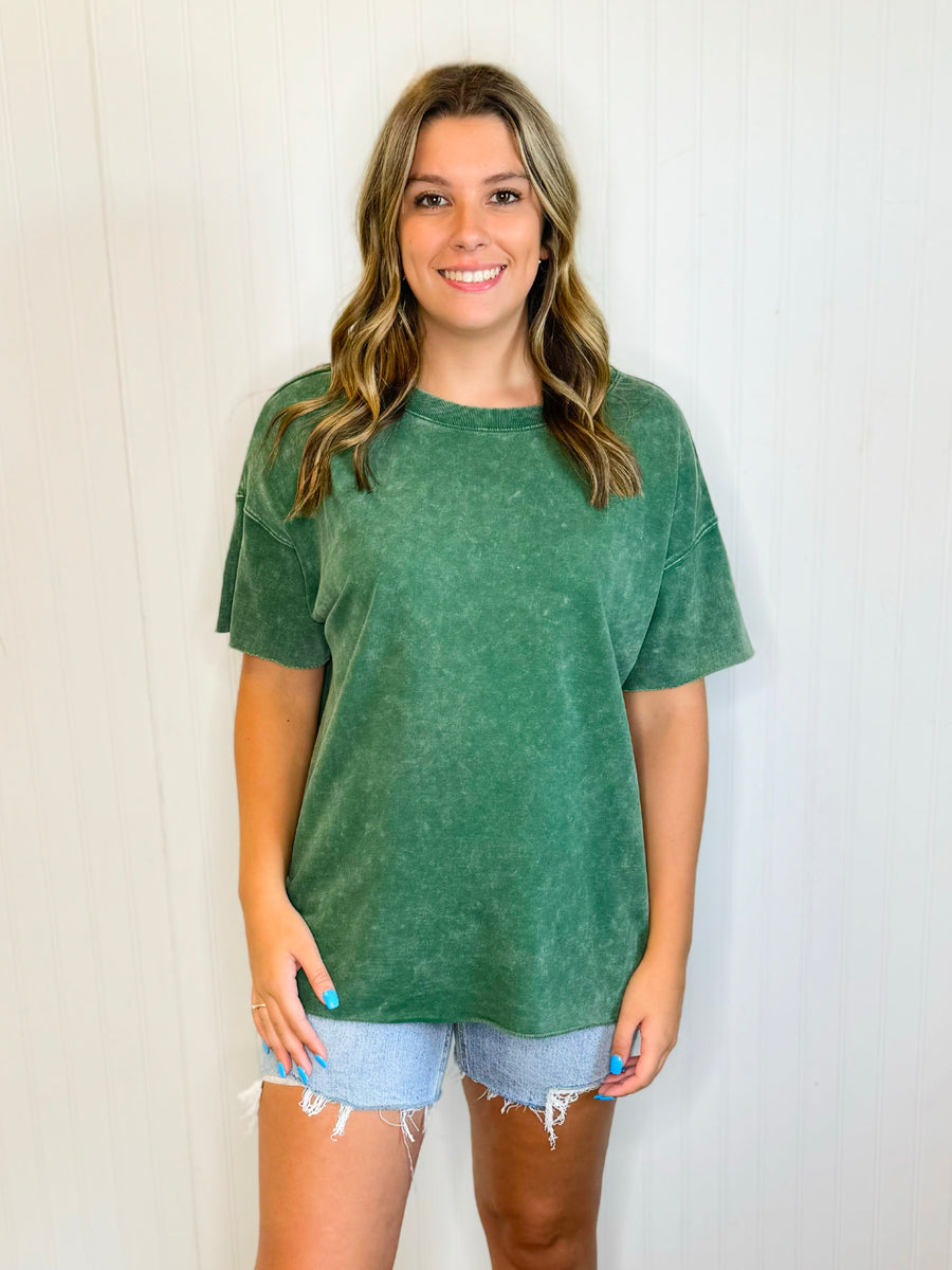 Alex Mineral Washed French Terry Top | Dark Green