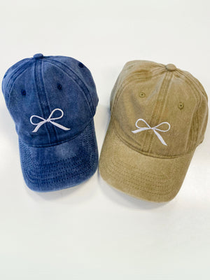 Bow Embroidered Washed Hat
