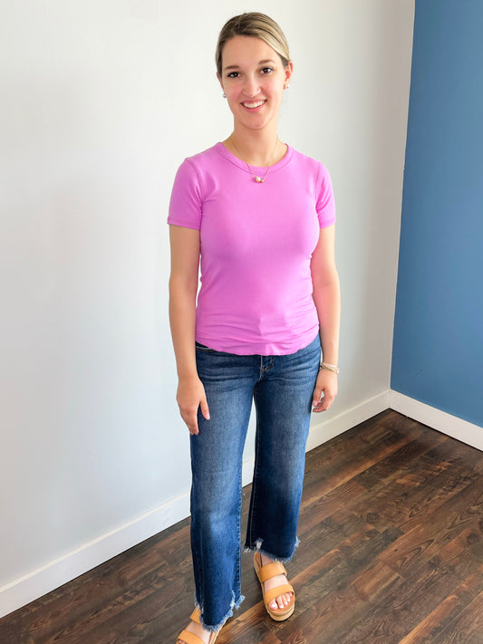 Laura Basic Ribbed Tee | Bright Mauve