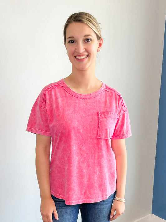 Sadie Mineral Washed Knit Top | Fuchsia