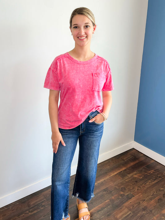 Sadie Mineral Washed Knit Top | Fuchsia