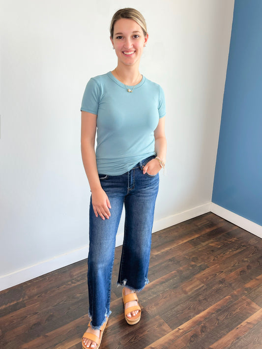Laura Basic Ribbed Tee | Dusty Teal