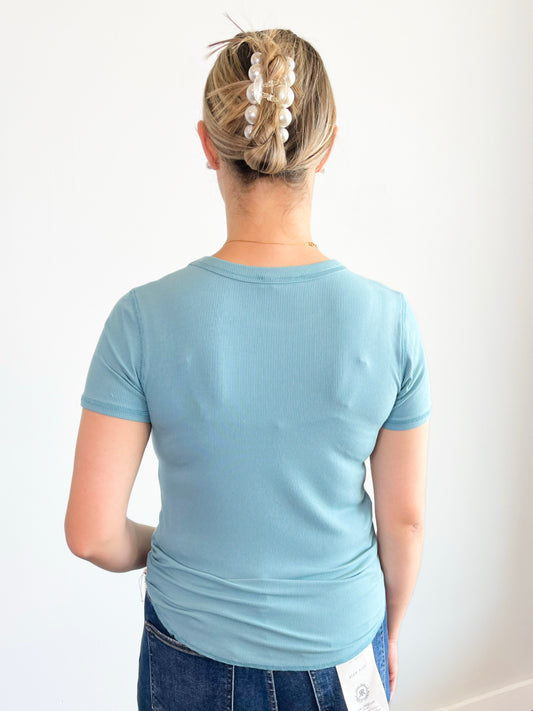 Laura Basic Ribbed Tee | Dusty Teal