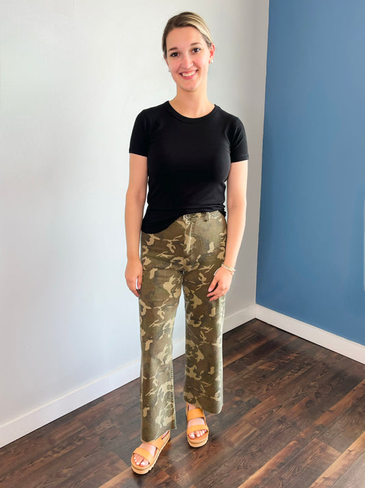 Breckett Camouflage Raw Hem Denim Pants