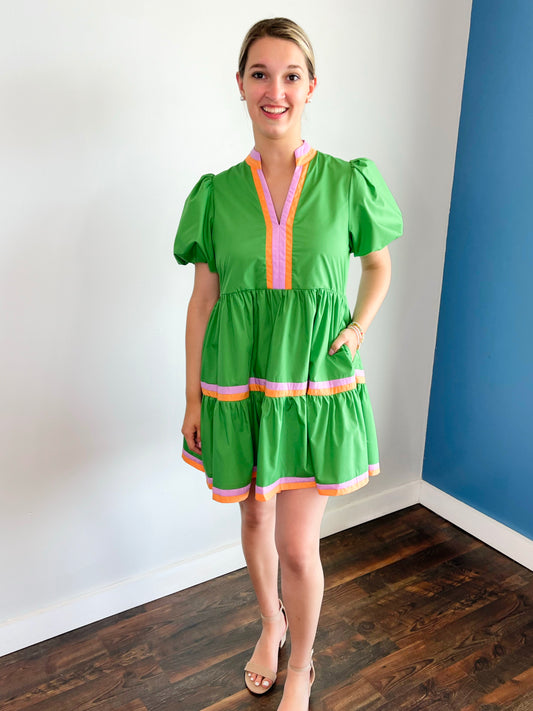 Rosa Bubble Sleeve Dress | Green
