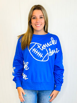 Touchdown Yarn Embroidered Sweatshirt | Royal