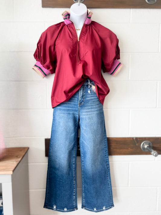 Becky Zip Front Top | Burgundy