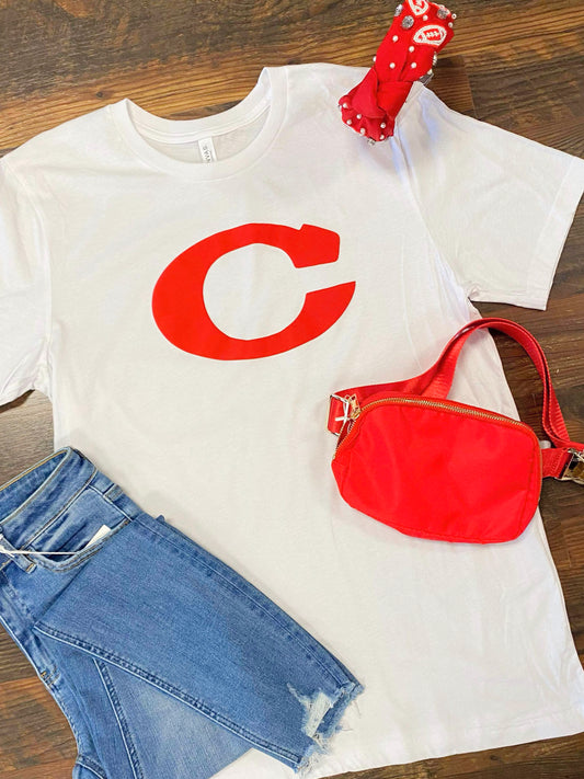 “C” Corbin Puff Paint Tee -White