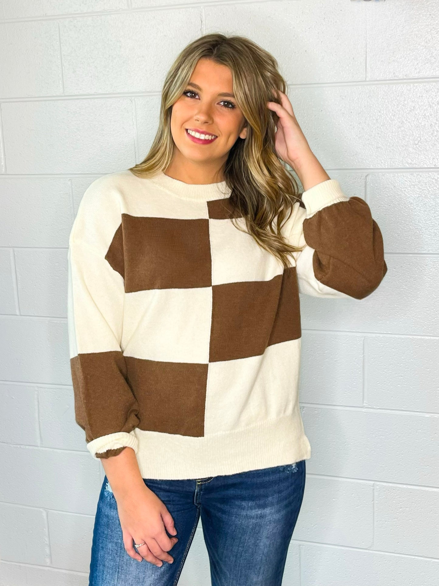 Olson Checkered Sweater | Coffee