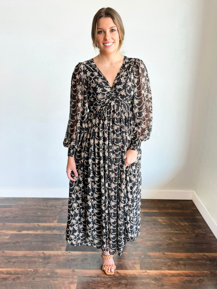 Bryce Twist Wrap Floral Dress | Black