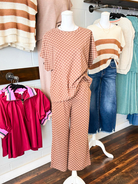 Spencer Checkered Jersey Knit Set | Brown