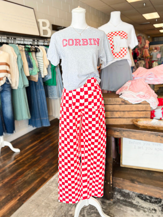Carson Denim Checkered Pants | Red