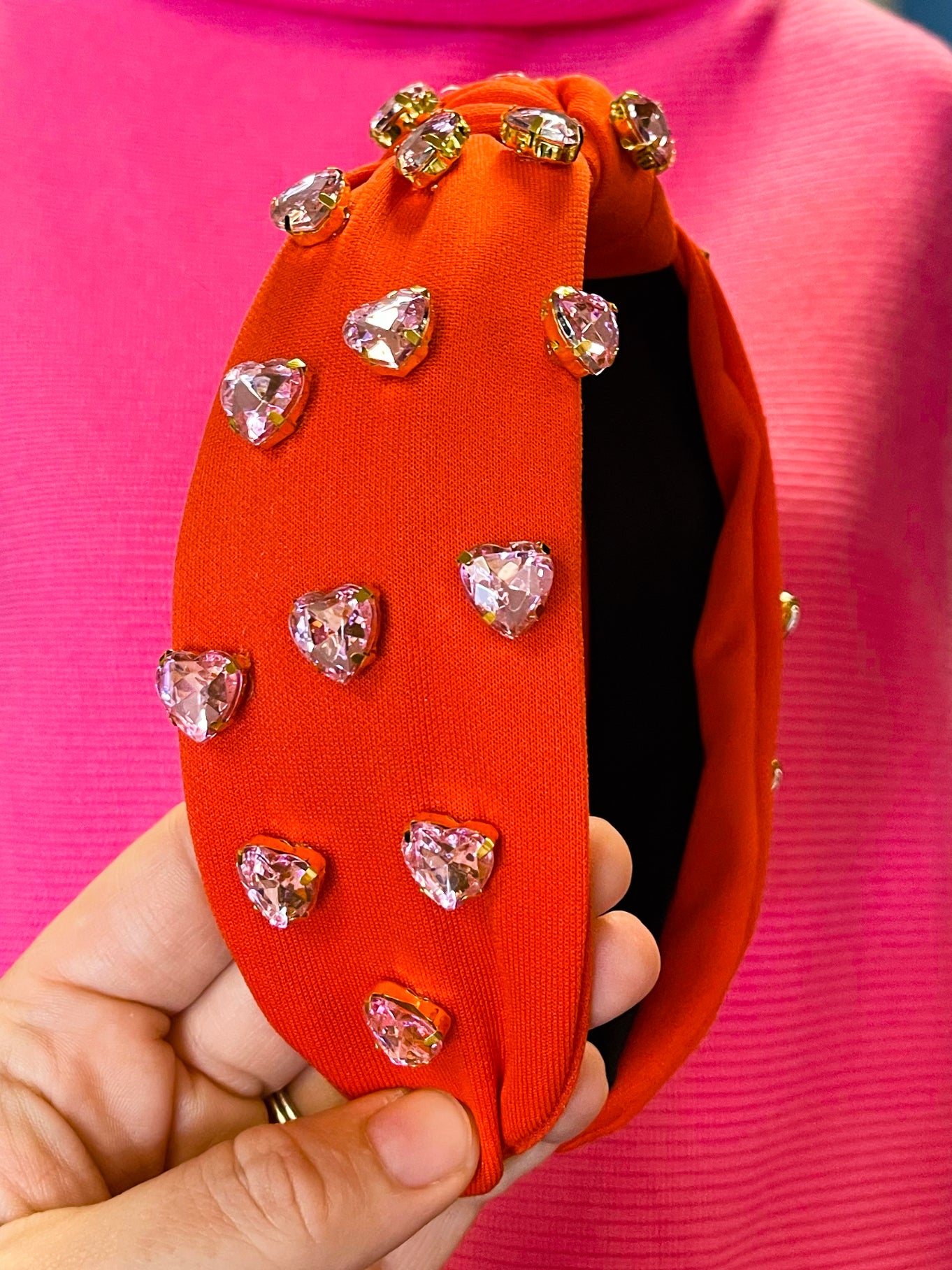 Heart Shaped Rhinestones Headband | Red