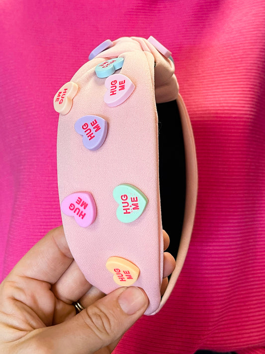 "Hug Me" Conversation Heart Headband | Pink