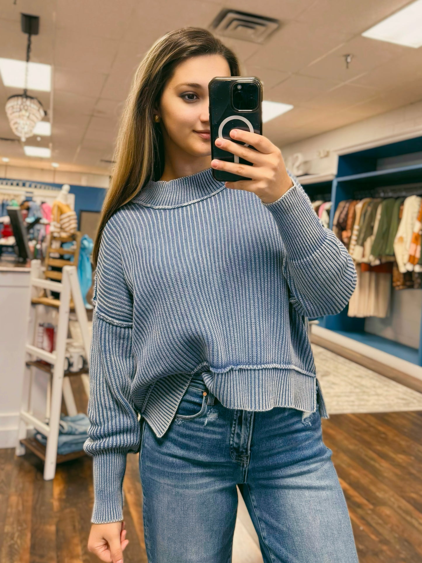 Vanessa Oversized Washed Sweater | Dusty Blue