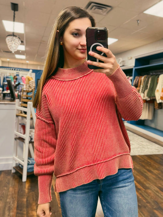 Abigail Oversized Washed Sweater | Red